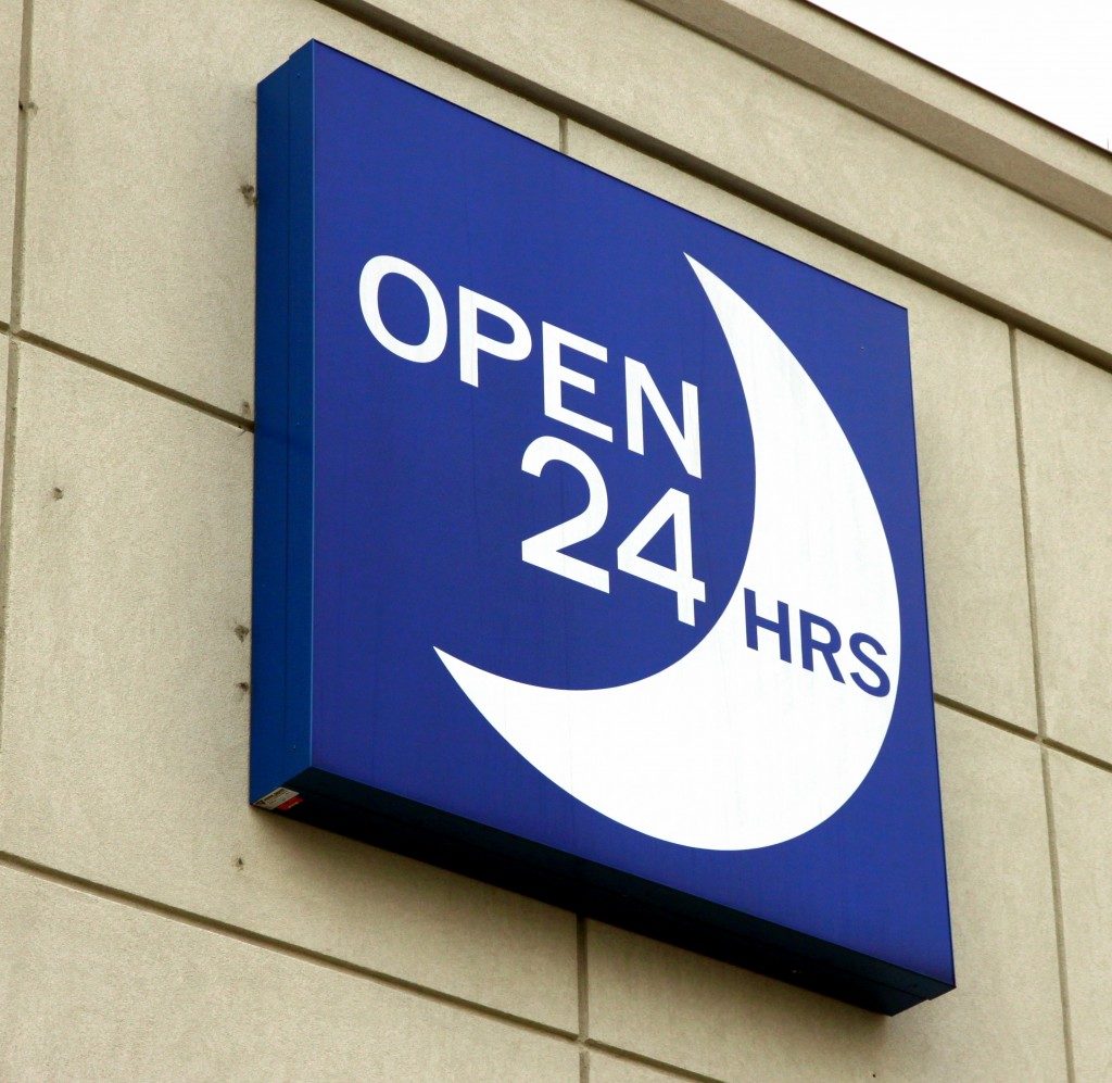 open 24 hours sign in a store
