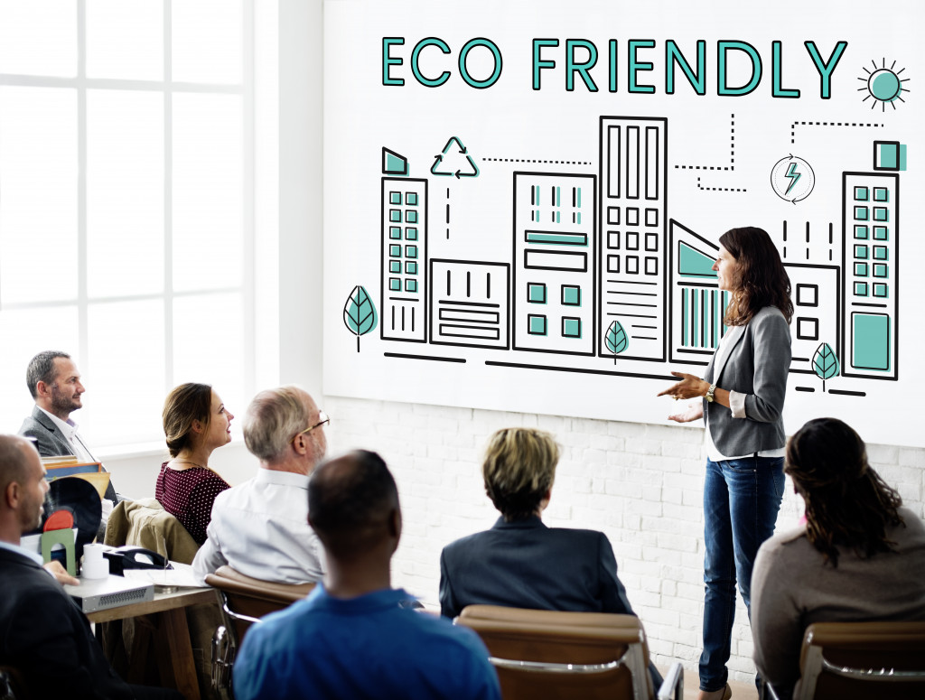 discussing eco-friendly topics to audience